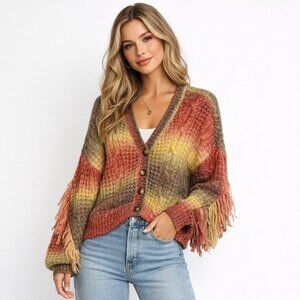 Sam Edelman Ellown Fringe Cardigan | Rhubarb Red | NWT | Size Small
